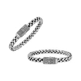 Sterling silver flat Bali weave heritage bracelet with geometric clasp handcrafted in Bali, Indonesia.